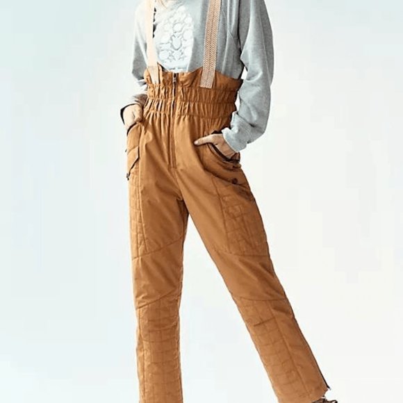 Free People FP Movement All Prepped Bibbed Ski Pants Toasted Coconut